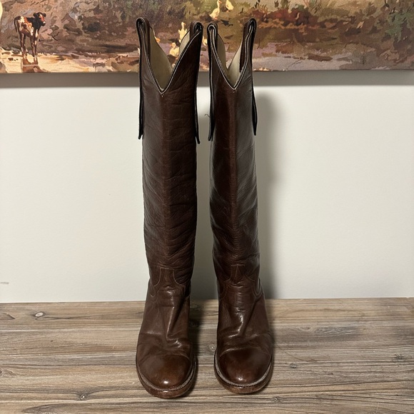Vintage Tall Chocolate Brown Leather Cowboy Boots - Picture 3 of 9
